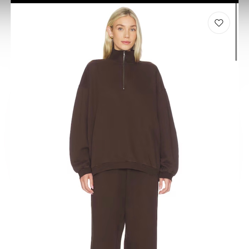 SKIMS Cotton Fleece Half Zip Slouchy Pullover Espresso